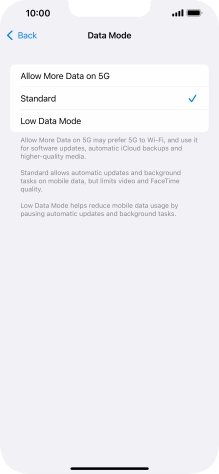 Press the required setting.