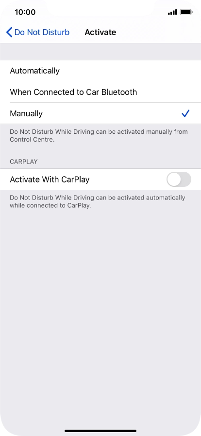 Press the required setting.