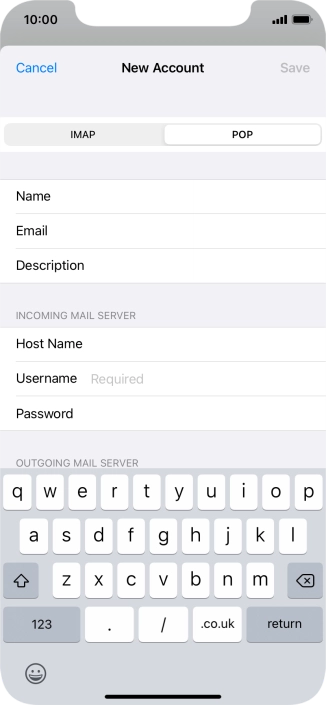 Press Username and key in the username for your email account. Press Username and key in the username for your email account.