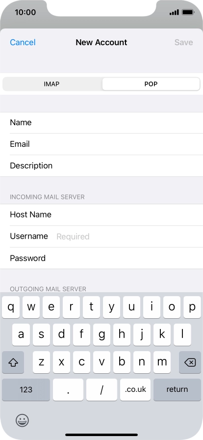 Press Username and key in the username for your email account. Press Username and key in the username for your email account.