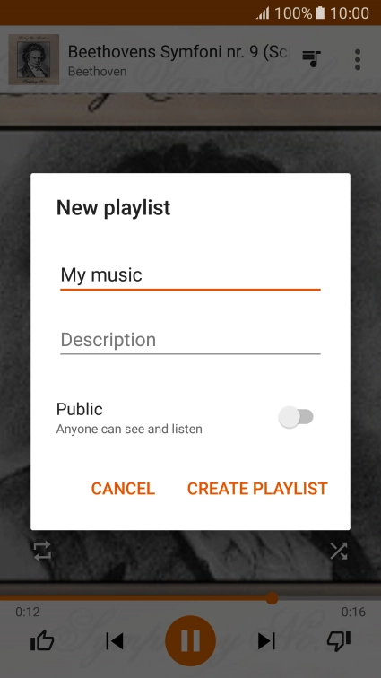 Key in a name for the playlist and press CREATE PLAYLIST.