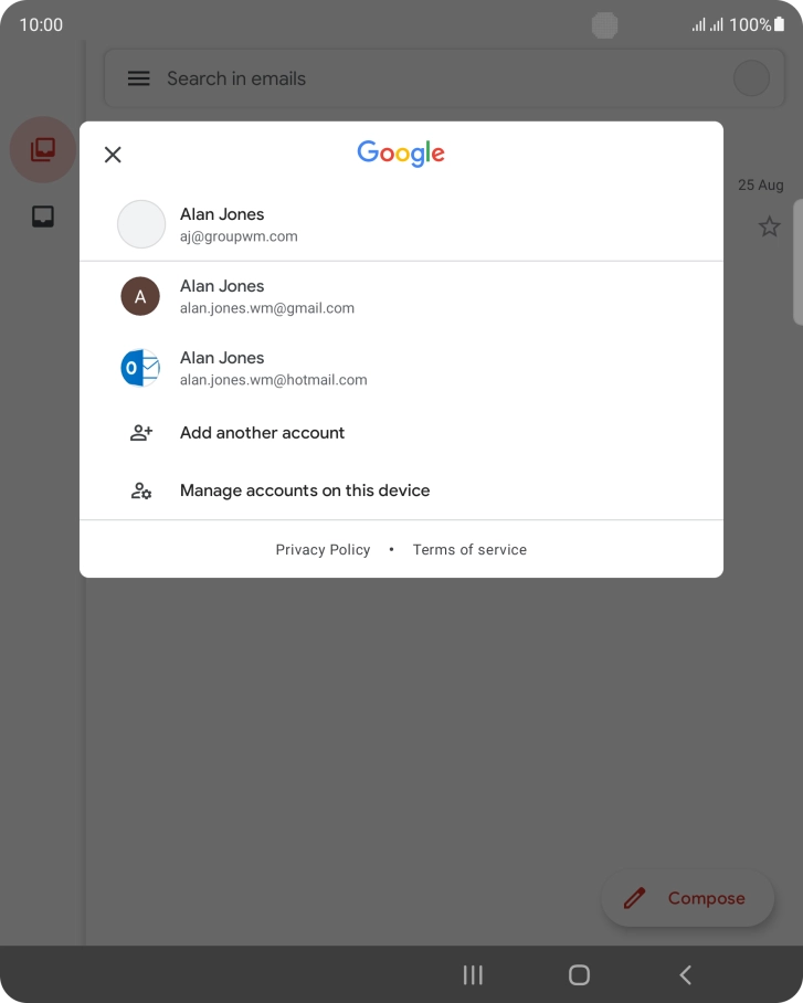 Press the required email account.