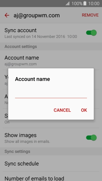 Key in the required name for the email account and press OK.