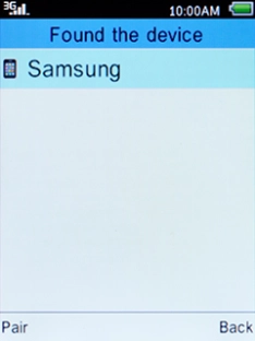 Select the required Bluetooth device, press the Left selection key, follow the instructions on the screen to transfer the file and wait while the file is transferred.