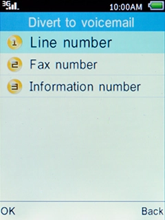 Select the required setting and press the Left selection key.