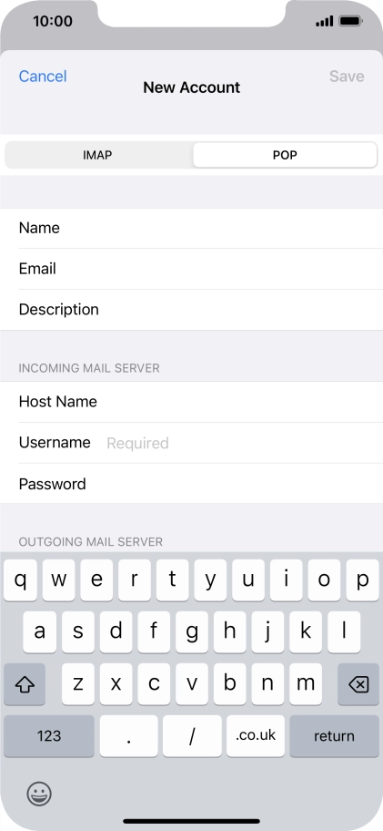 Press Username and key in the username for your email account.