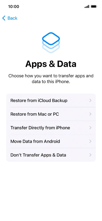 Press Don't Transfer Apps & Data and follow the instructions on the screen to finish the activation.