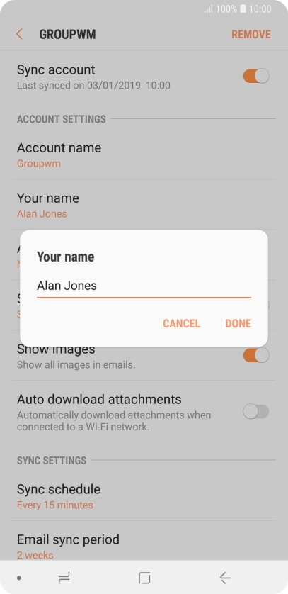 Key in the required sender name and press DONE.
