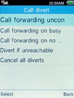 Select the required divert type and press the Left selection key.