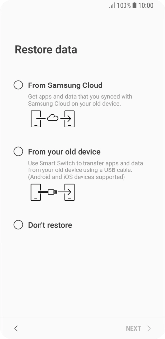 You can transfer the contents of another phone to your phone when it's activated for the first time and after a factory reset. When this screen is displayed, your phone is ready to transfer contents from another phone.