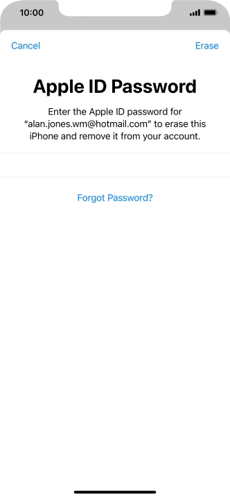Key in the password for your Apple ID and press Erase. Wait a moment while the factory default settings are restored. Follow the instructions on the screen to set up your phone and prepare it for use.