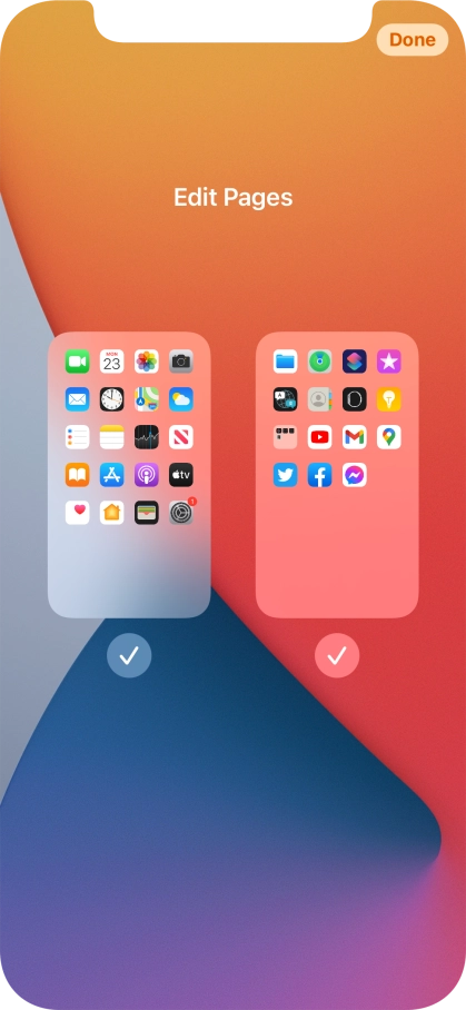Press the fields below the required home screens to select or deselect them.