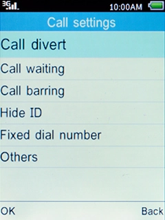 Select Call divert and press the Left selection key.