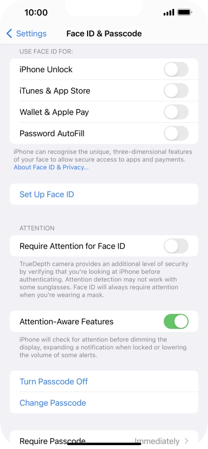 Press Turn Passcode Off and key in the phone lock code.