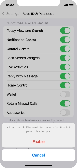 If you turn on the function, press Enable. If you turn on the function, press Enable.