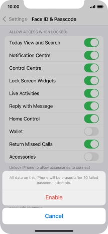 If you turn on the function, press Enable. If you turn on the function, press Enable.