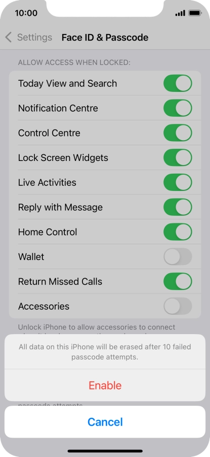 If you turn on the function, press Enable. If you turn on the function, press Enable.