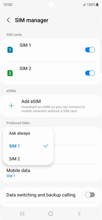 Press the required setting.