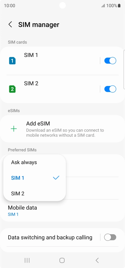 Press the required setting.