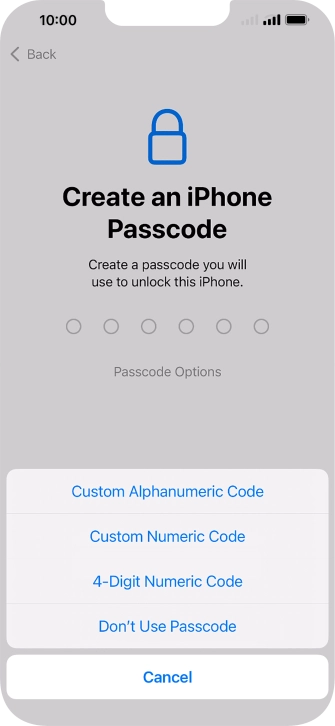 Follow the instructions on the screen to turn on use of phone lock code or press Don't Use Passcode.