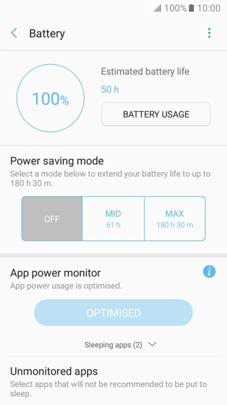 Press the required setting.