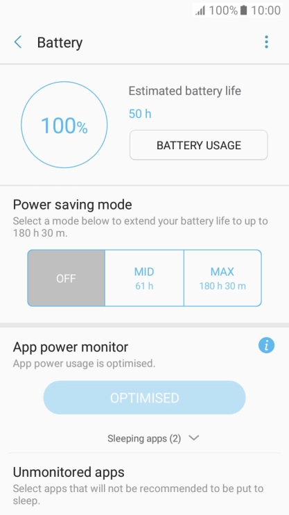 Press the required setting.