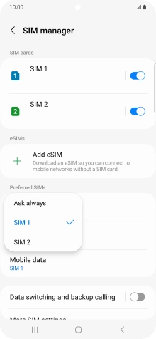 Press the required setting.