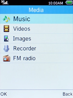 Select Music and press the Left selection key.