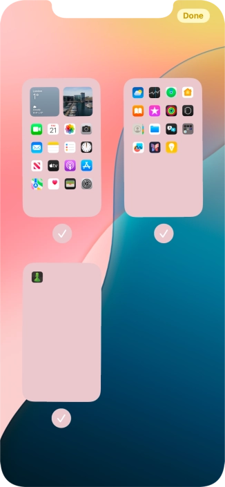 Press the field below the required home screen page to turn page view on or off. Press the field below the required home screen page to turn page view on or off.