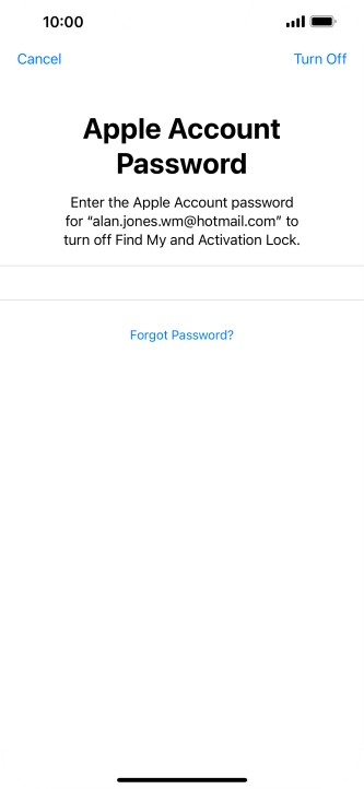 Key in the password for your Apple ID and press Turn Off. Wait a moment while the factory default settings are restored. Follow the instructions on the screen to set up your phone and prepare it for use.