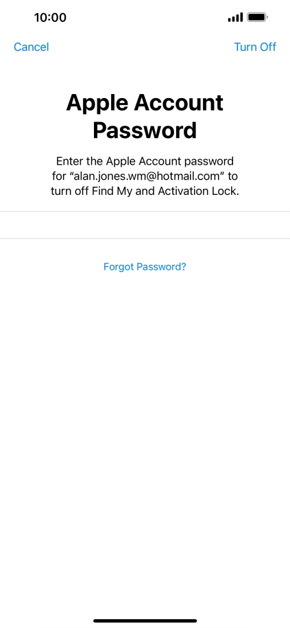 Key in the password for your Apple ID and press Turn Off. Wait a moment while the factory default settings are restored. Follow the instructions on the screen to set up your phone and prepare it for use.