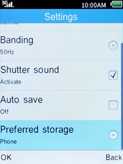 Select Preferred storage and press the Left selection key.