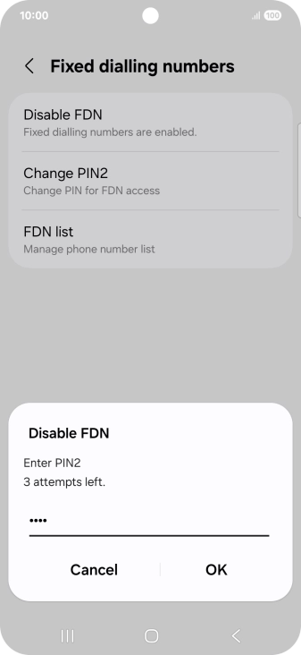 Key in your PIN2 and press OK.