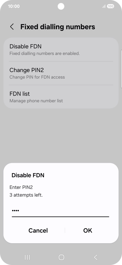 Key in your PIN2 and press OK.