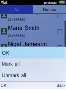 Select OK and press the Left selection key.