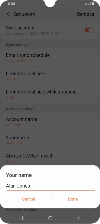 Key in the required sender name and press Done.