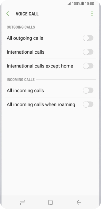 Press the indicator next to the required barring type.