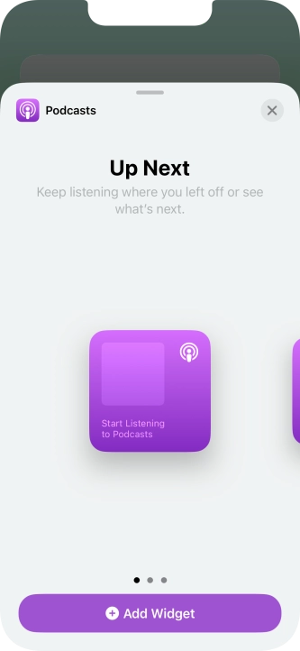 Slide your finger right or left on the screen to select the required widget size.