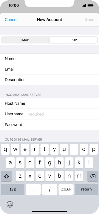 Press Username and key in the username for your email account.