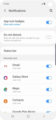 Press the indicator next to the required app to turn the function on or off.