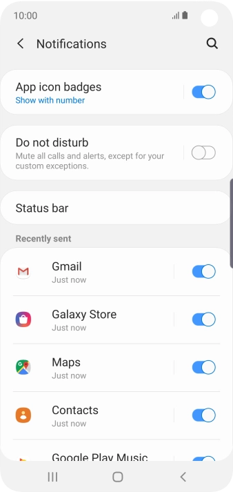 Press the indicator next to the required app to turn the function on or off.