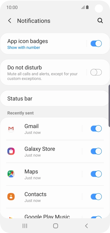 Press the indicator next to the required app to turn the function on or off.