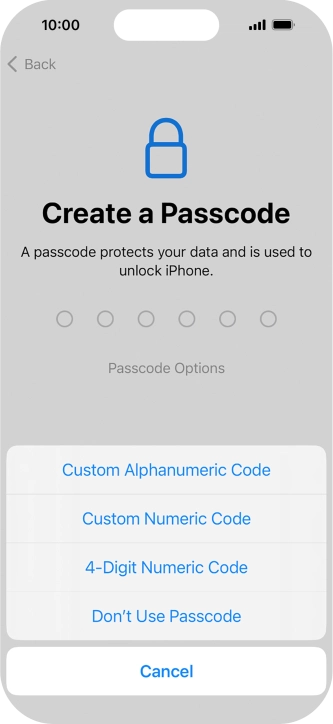 Follow the instructions on the screen to turn on use of phone lock code or press Don't Use Passcode.