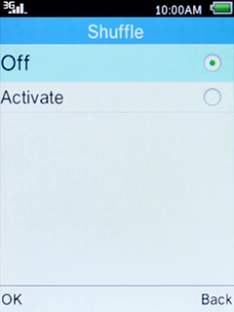 Select the required setting and press the Left selection key.