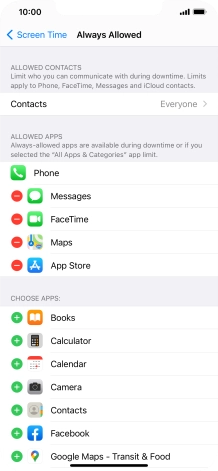 Press the remove icon next to the required app to remove it from the list of allowed apps during Downtime.