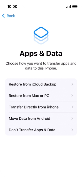 Press Don't Transfer Apps & Data and follow the instructions on the screen to finish the activation.