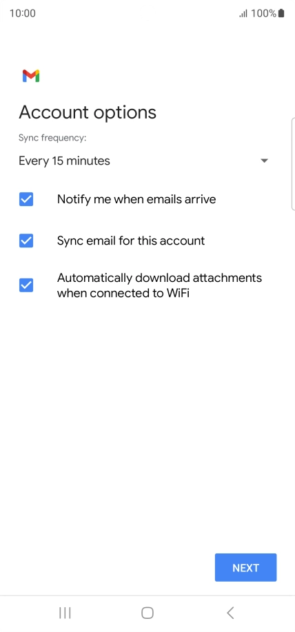If this screen is displayed, you email account has been recognised and set up automatically. Follow the instructions on the screen to key in more information and finish setting up your phone.