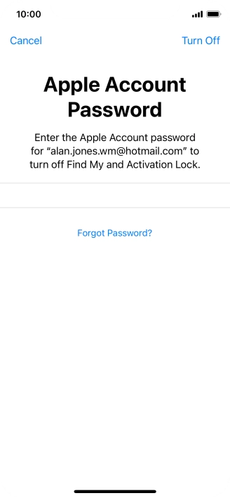 Key in the password for your Apple ID and press Turn Off. Wait a moment while the factory default settings are restored. Follow the instructions on the screen to set up your phone and prepare it for use.