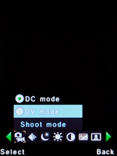 Select DV mode and press the Left selection key.