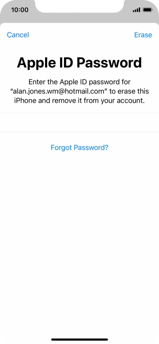Key in the password for your Apple ID and press Erase. Wait a moment while the factory default settings are restored. Follow the instructions on the screen to set up your phone and prepare it for use.